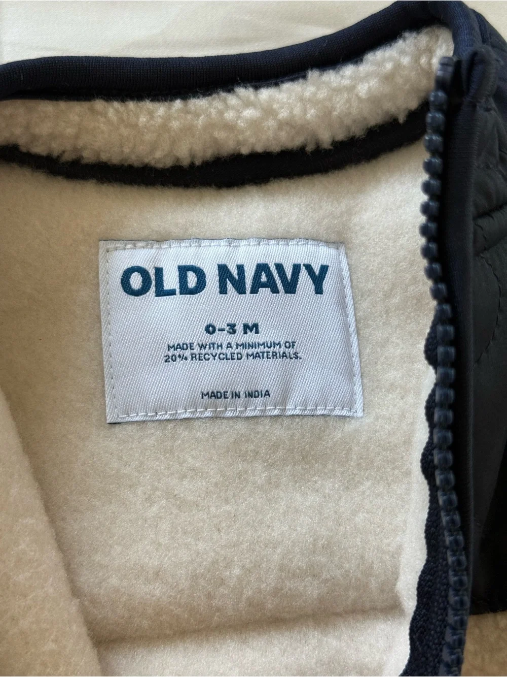 Old Navy Cream Sherpa Jacket with Navy Quilted Yoke